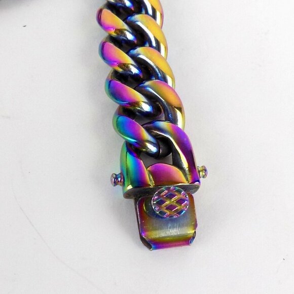 Miami Iridescent Rainbow Cuban Chain Necklace 32"  Stainless Steel Heavy Chunky - Picture 7 of 7